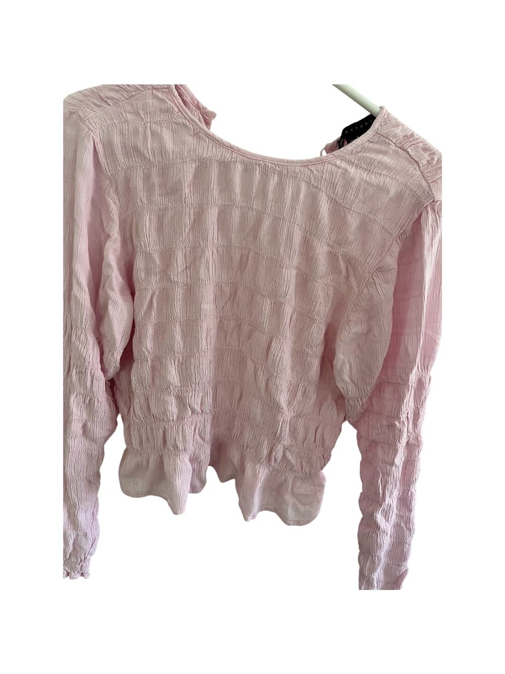 Sanctuary Y2K Blouse L Top Pink Smocked Ruffled Ruched Gigot Sleeve Coquette